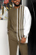 Dark Brown Men's Casual Color Blocking Long Sleeve Walking Suit-010