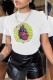 White Casual Print Basic O Neck T-Shirts