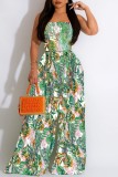 Rose Red Sexy Casual Print Backless Strapless Regular Jumpsuits