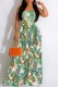 Green Yellow Sexy Casual Print Backless Strapless Regular Jumpsuits