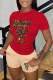 Khaki Casual Print Letter O Neck Short Sleeve Two Pieces