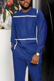 Deep Blue Men's Casual Color Blocking Long Sleeve Walking Suit-011
