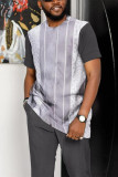 Grey Men's Casual Colorblock Walking Suit-043
