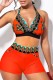 Orange Sexy Print Bandage Backless Swimwears (With Paddings)