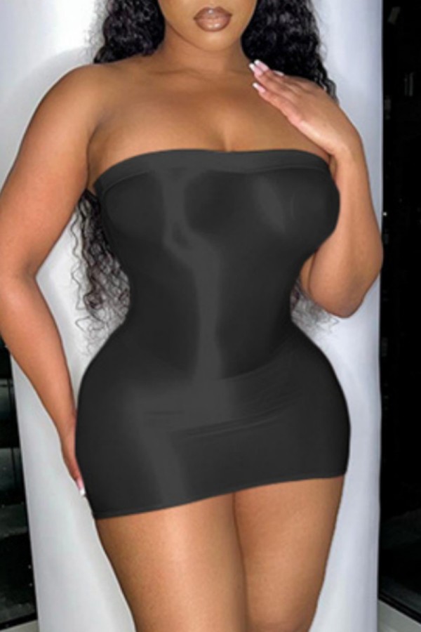Black Sexy Solid Backless Strapless Wrapped Skirt Dresses