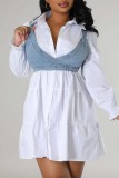 White Casual Solid Basic Turndown Collar Long Sleeve Two Pieces