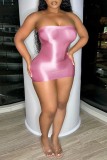 Pink Sexy Solid Backless Strapless Wrapped Skirt Dresses