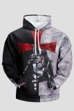 Black Gray Men's Casual Contrast Print Hoodie