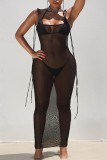 Leopard Print Sexy Solid Bandage See-through Backless U Neck Long Dress Dresses