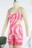 Pink Sexy Casual Backless Asymmetrical U Neck Sleeveless Two Pieces