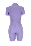 Pink Casual Work Street Solid Patchwork Zipper O Neck Skinny Rompers