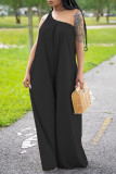 Apricot Fashion Casual Solid Backless One Shoulder Regular Jumpsuits