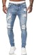 Light Blue Casual Solid Ripped Patchwork Regular Mid Waist Conventional Solid Color Jeans
