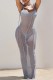 Grey Sexy Solid Bandage See-through Backless U Neck Long Dress Dresses