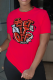 Red Casual Daily Print Patchwork Letter O Neck T-Shirts