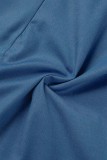 Blue Sexy Solid Patchwork Spaghetti Strap Pencil Skirt Dresses