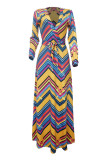 Stripe Casual Work Elegant Striped Frenulum V Neck A Line Dresses(With Belt)