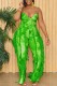 Green Sexy Casual Print Tassel Backless Spaghetti Strap Sleeveless Two Pieces