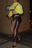 Khaki Casual Street Sportswear Striped See-through Skinny Mid Waist Pencil Positioning Print Bottoms