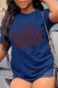 Navy Blue Casual Vintage Print Patchwork Letter O Neck T-Shirts