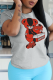 Grey Street Cute Print Patchwork O Neck T-Shirts