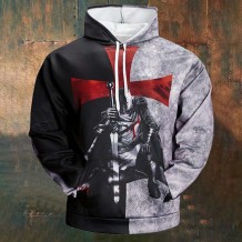 Black Gray Men's Casual Contrast Print Hoodie