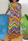 Stripe Casual Work Elegant Striped Frenulum V Neck A Line Dresses(With Belt)