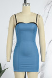 Blue Sexy Solid Patchwork Spaghetti Strap Pencil Skirt Dresses