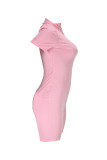 Pink Casual Work Street Solid Patchwork Zipper O Neck Skinny Rompers