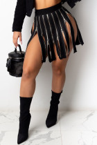 Black Sexy Work Street Solid High Opening Zipper Regular High Waist Type A Solid Color Bottoms