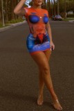 Orange Casual Print Basic O Neck Short Sleeve Two Pieces