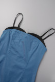 Blue Sexy Solid Patchwork Spaghetti Strap Pencil Skirt Dresses