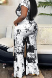 Green Casual Work Elegant Print Zipper Oblique Collar Regular Jumpsuits(With Black Belt)