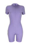 Pink Casual Work Street Solid Patchwork Zipper O Neck Skinny Rompers
