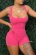 Rose Red Sexy Casual Solid Backless U Neck Skinny Romper