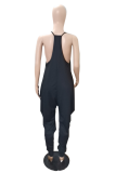 Black Casual Solid Patchwork Spaghetti Strap Plus Size Jumpsuits