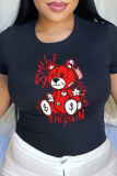 Red Daily Cute Print Patchwork O Neck T-Shirts
