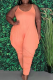 Tangerine Red Casual Solid Patchwork Spaghetti Strap Plus Size Jumpsuits