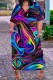 Blue Casual Print Patchwork V Neck Short Sleeve Dress Dresses