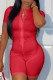 Red Casual Work Street Solid Patchwork Zipper O Neck Skinny Rompers