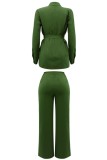 Green Casual Solid Basic Half A Turtleneck Long Sleeve Two Pieces