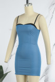 Blue Sexy Solid Patchwork Spaghetti Strap Pencil Skirt Dresses