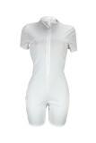 Pink Casual Work Street Solid Patchwork Zipper O Neck Skinny Rompers