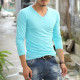 Light Blue Casual Solid Solid Color V Neck Tops