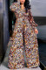 Yellow Casual Street Elegant Print Frenulum Buttons V Neck Loose Jumpsuits(With Belt)