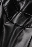 Black Sexy Solid Asymmetrical Turtleneck Tops