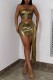 Gold Sexy Solid Patchwork Backless Strapless Sleeveless Two Pieces