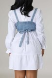 White Casual Solid Basic Turndown Collar Long Sleeve Two Pieces