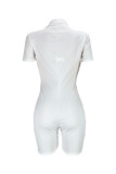 Pink Casual Work Street Solid Patchwork Zipper O Neck Skinny Rompers