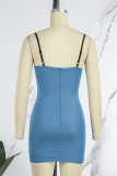 Blue Sexy Solid Patchwork Spaghetti Strap Pencil Skirt Dresses